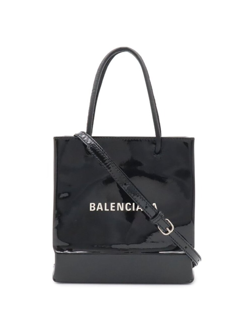 Balenciaga Shopping Tote Bag XXS 2-Way Shoulder Patent Leather Black White